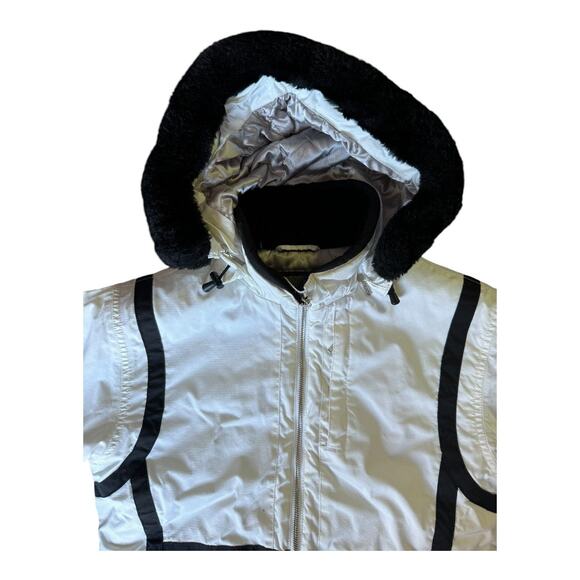 Spyder For Girls white & black ski snowboard coat removable fur hood aged 12-14 - Picture 6 of 15